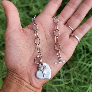 Beautiful chunky solid 925 sterling silver oval circle link heart skeleton key t